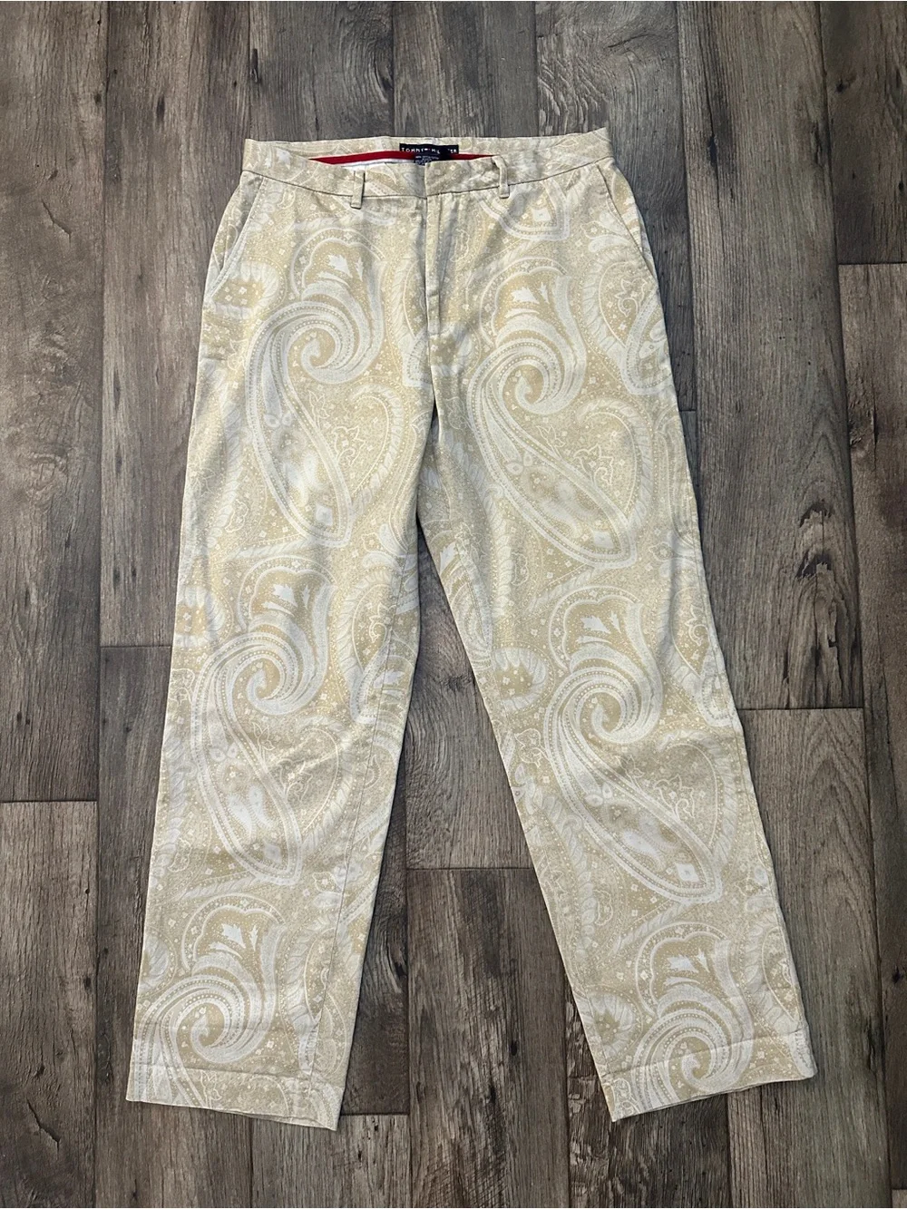 Vintage Tommy Hilfiger Paisley Straight Leg Cotton Pants Men’s Size 33/32 Tan